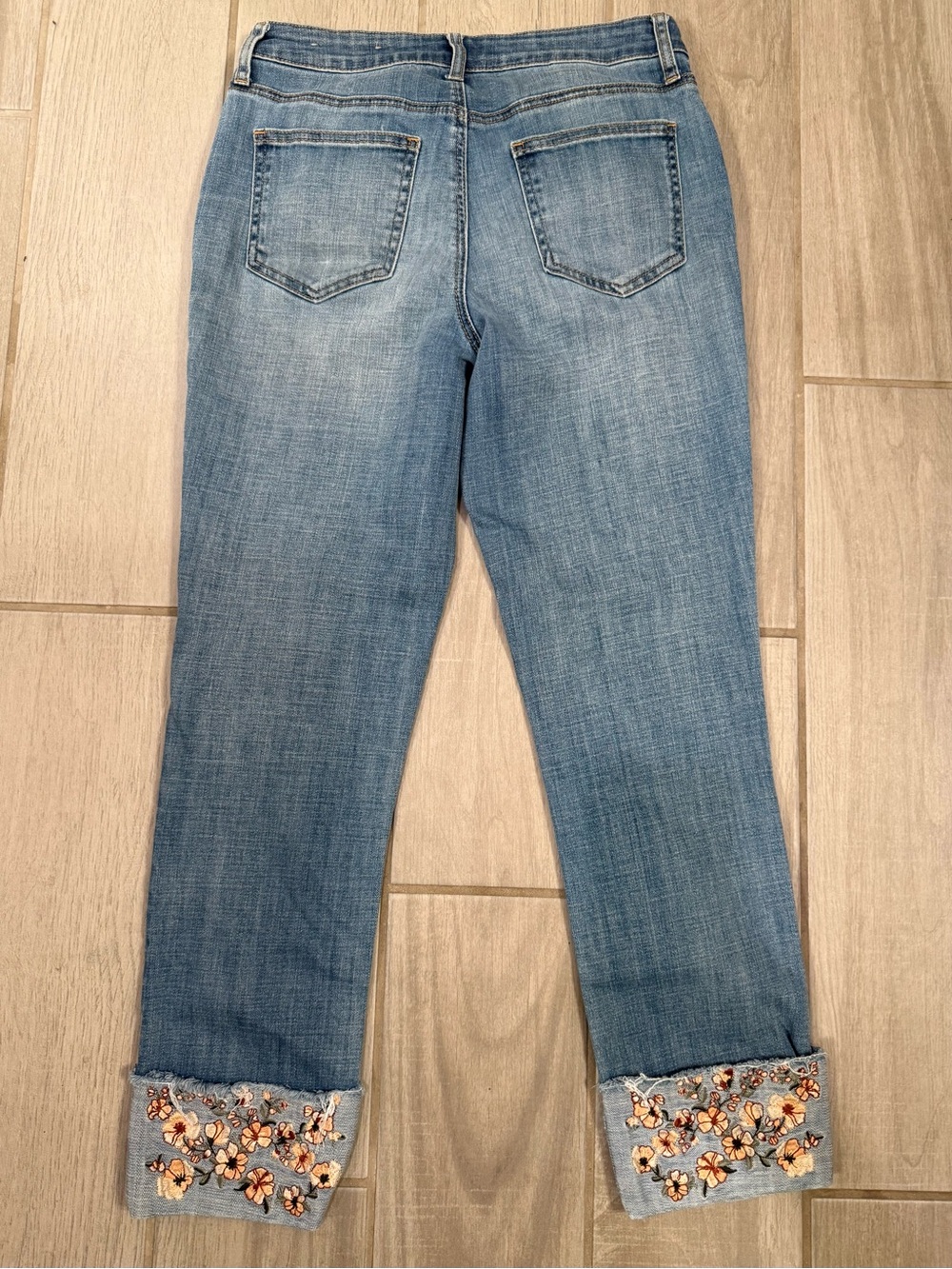 Chico's Light Blue Embroidered Cuff Cropped Jeans - Picture 6 of 7